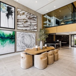 lobby with seating and art on a wall